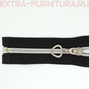 Молния спираль декор Т5 85см цв.черный/серебро (сердце)