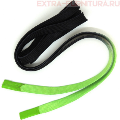 Шнурки плоские 130см, шир.10мм, Градиент, цв.черный/зеленый, декор.наконечник